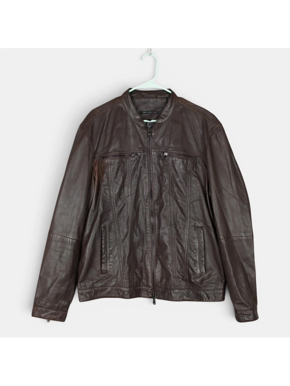 John Varvatos Sheep Skin Leather Jacket Mens Size X-Large Brown Full Zip Pockets